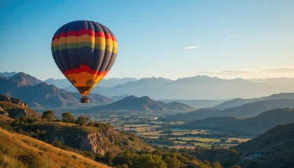 Fototapeta premium Hot Air Balloon Soaring Over Majestic Mountain Landscape
