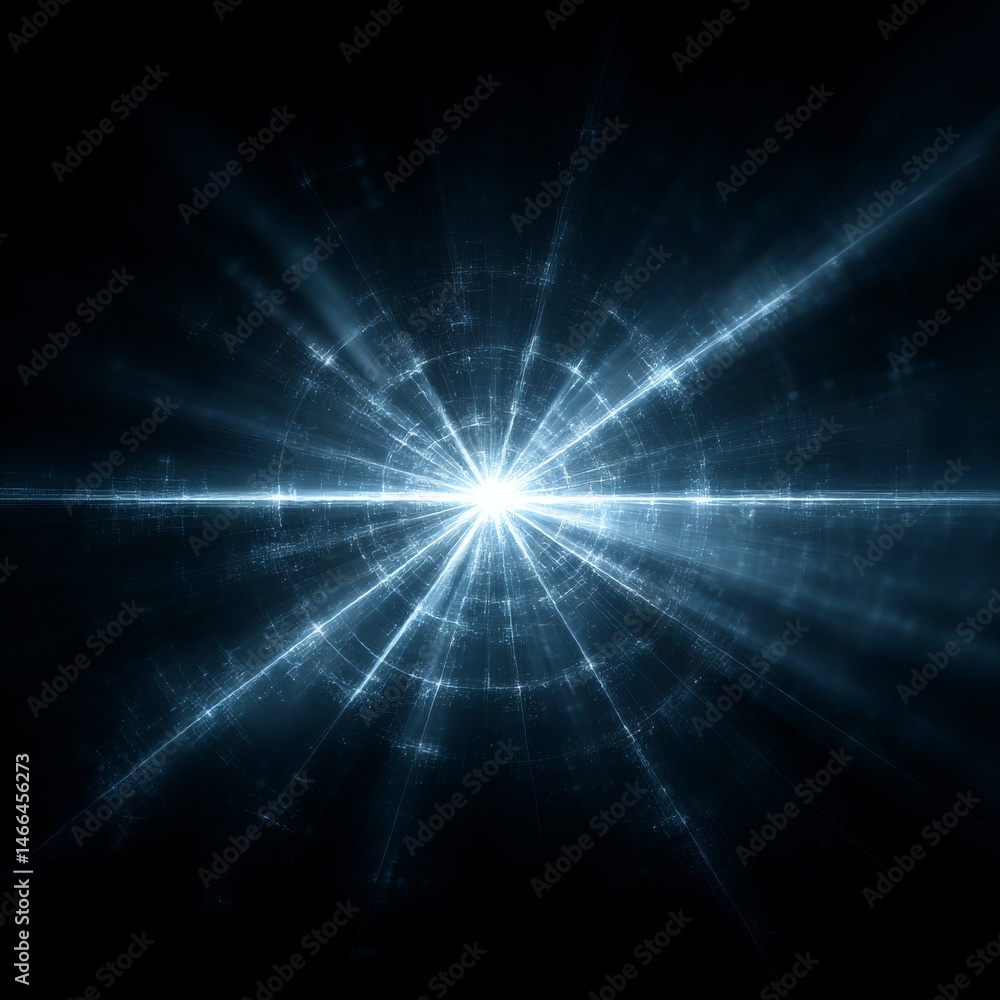 Poster light burst: an abstract radiance of electric blue lines converging on a central point of intense il