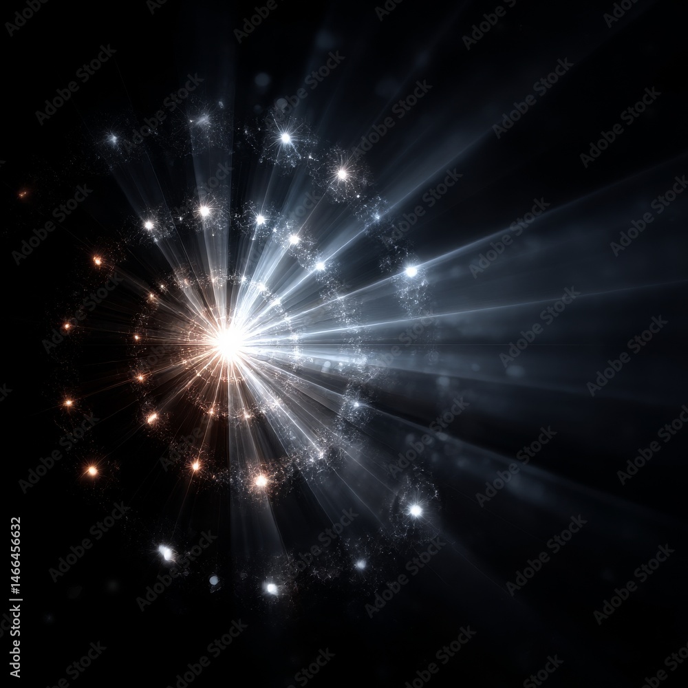 Poster radiant luminescence: a spiral of light and darkness with shimmering particles and ethereal rays