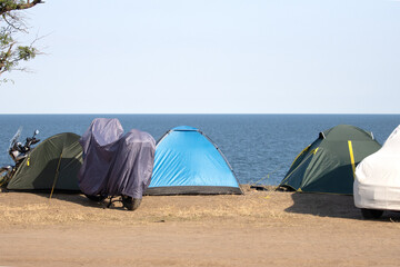 Camping tents by the sea