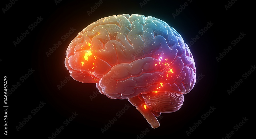Poster brain with neural activity on dark background