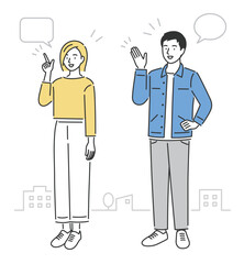 married couple, explaining, full body, vector illustration