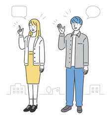 college students,explaining, full body, vector illustration