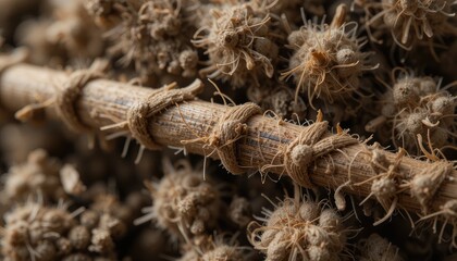 Macro Photography of Dried Plant Material and Wooden Stick