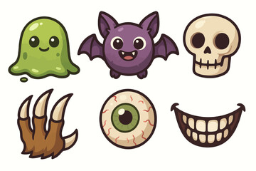Cute Halloween cartoon monster icon set Vector