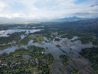 Aerial View of Settlements and Rice Fields in Aceh, Sumatra