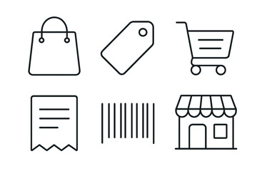 Black outline shopping and retail icon set Vector