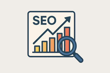 SEO growth analysis chart with magnifying glass Vector