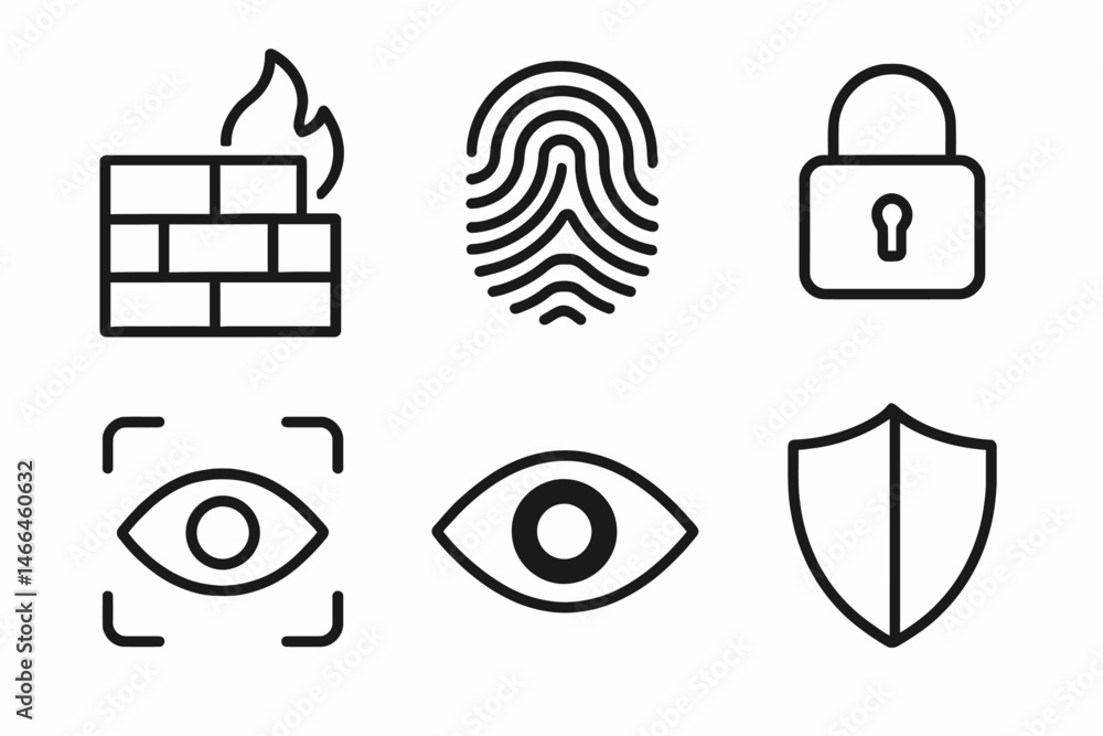 Poster cyber security icons in simple line style vector