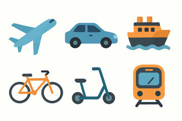 Colorful transport icons set for travel and mobility Vector