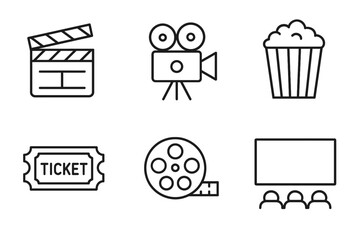 Minimal cinema and movie icon set in outline vector