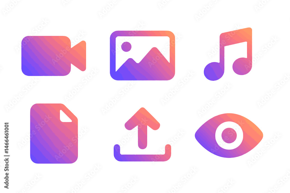 Poster gradient media and file interface icon set