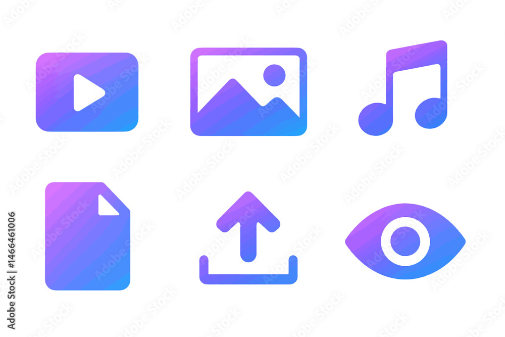 Poster gradient ui icons for multimedia and files vector