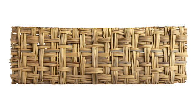 Woven reed fence panel section screening, natural tan color, provides privacy, ultra HD photo, isolated on Transparent Background