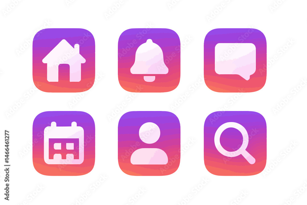 Poster glossy app interface icons in gradient style vector