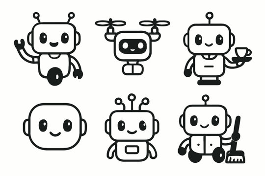 Cute cartoon robot icons for technology themes Vector