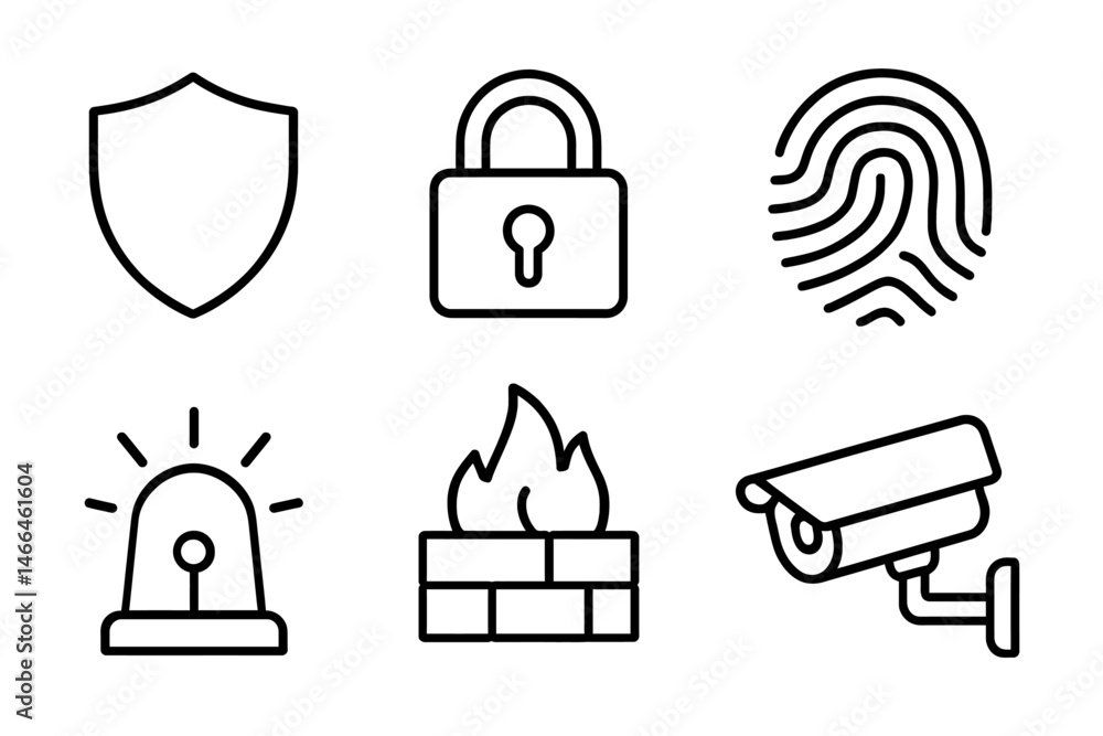 Poster security and protection icon set in outline style vector