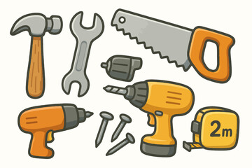 Cartoon construction tools set illustration Vector