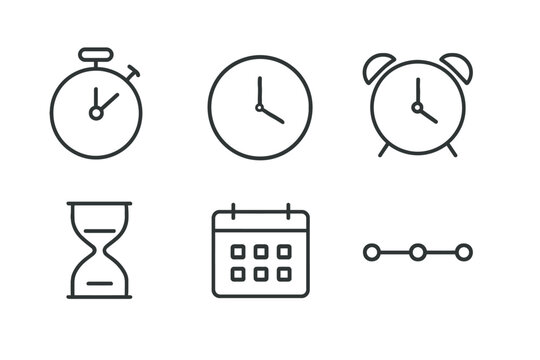 Black outline time management icon set Vector
