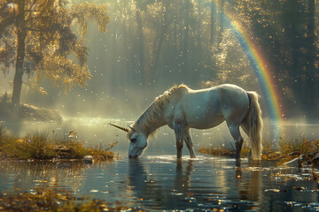 Enchanted Forest with Unicorn and Rainbow