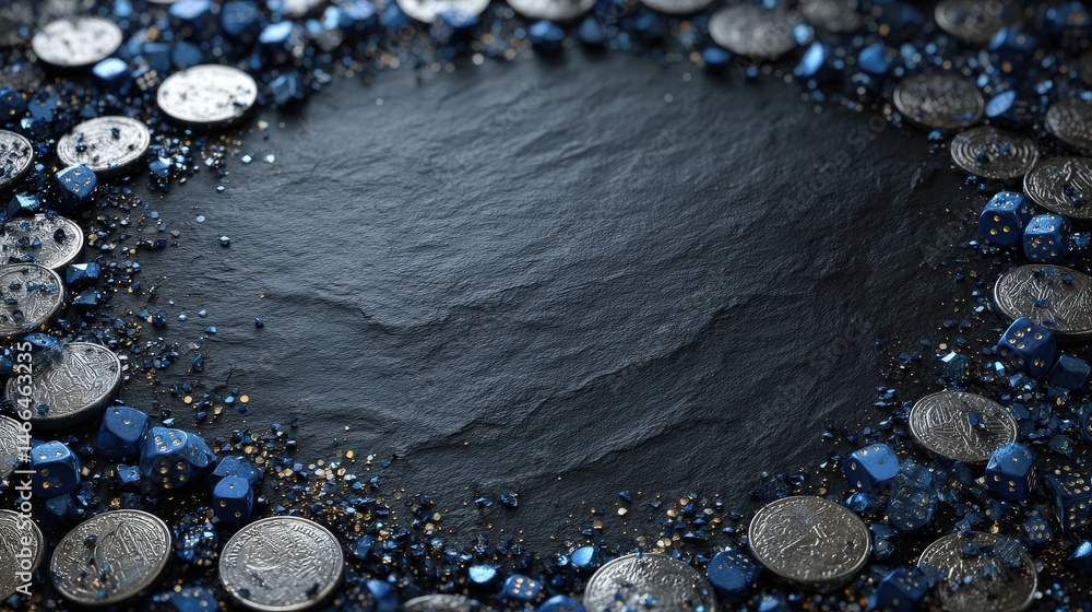 Poster dark stone with embellishments: a striking composition of dark stone framed by an array of silver co