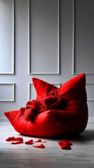 Red beanbag chair in a modern room