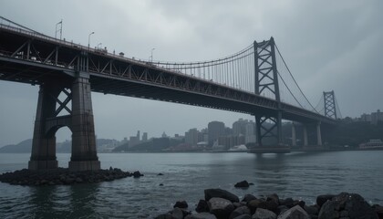 Imposing Tsing Ma Bridge under a Cloudy Sky