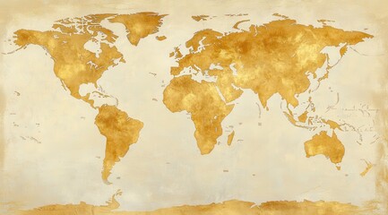 Vintage world map, aged gold tones