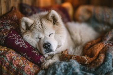 Intimate bond akita dog and person cozy in earthy textures