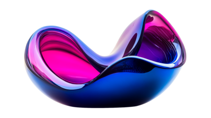 Sculpted Blue and Pink Glass Object, Swirl Form, cut out transparent