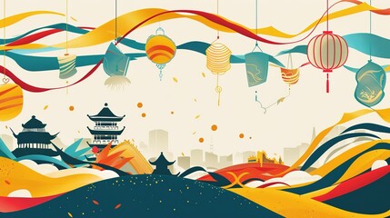 Cultural and Art Festival Ribbon Background: Colorful Silks Weave Elegance, Sketching a Gorgeous Scroll of the Interweaving of Flowing Lights and Artistic Grace