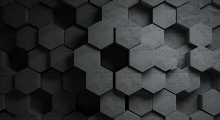 Abstract Hexagonal Concrete Texture: Dark Grey Geometric Pattern Background