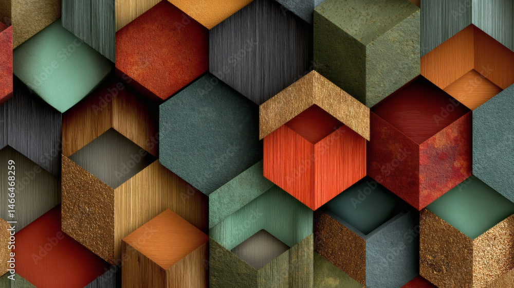 Poster dynamic geometric pattern with shadows and depth digital artwork abstract design vibrant colors