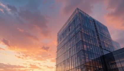 Modern Glass Skyscraper at Sunset