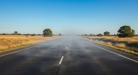 Fototapeta premium Heat Haze on a Long Country Road Under a Blue Sky