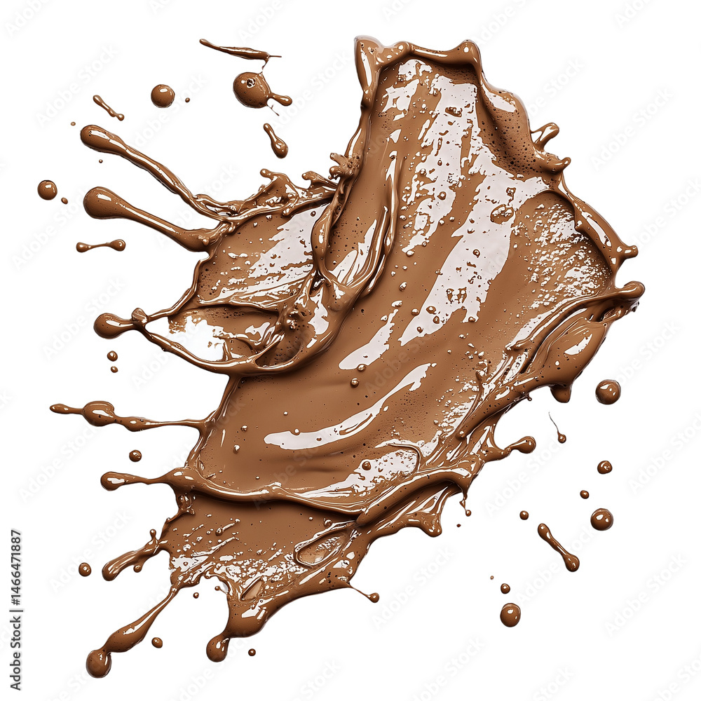Poster chocolate splash design element for food and dessert related projects isolated on transparent backgr