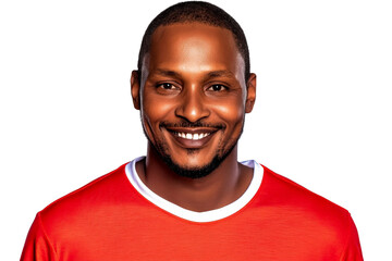 African man smiles wearing red top, friendly expression, cut out transparent