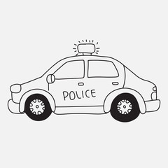 Police Icons Hand Drawn Doodle Coloring Vector. Set of Cute Police Related Objects in Doodle Style Police element doodles