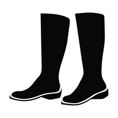 knee high boots vector silhouette icon, black and white illustration of footwear.