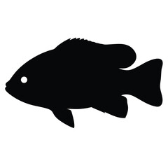 kribensis fish vector silhouette icon, black and white illustration of fish.
