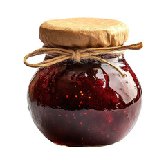 Raspberry jam in glass jar homemade preserve with rustic paper and twine on transparent background