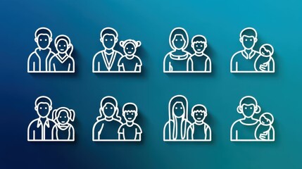 Comprehensive Icon Set of Family Representation Featuring Diverse Parent and Child Combinations for Creative Projects