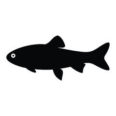 kuhli loach fish vector silhouette icon, black and white illustration of fish.