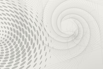 Tech-style dotted vortex background. Abstract visualization of flow dynamics, machine learning, digital communication, or sound wave propagation in a futuristic minimal aesthetic