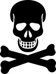 Human skull and crossbones. Death, danger or poison symbol icon in Flat isolated on transparent background