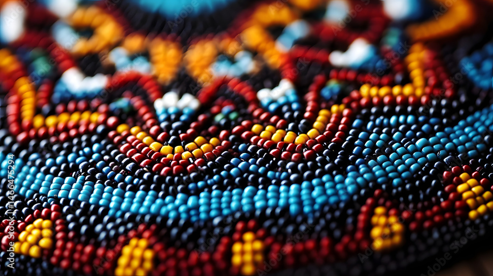 Poster close-up of intricate native american beadwork background with empty space for text