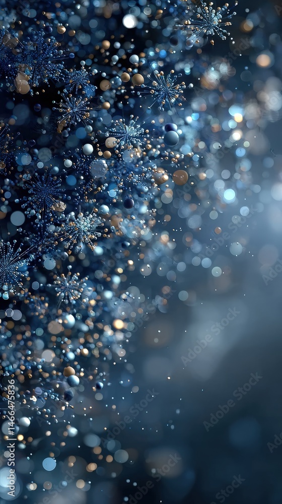 Poster sparkling winter abstract: an enchanting close-up showcases a cascade of shimmering blue and gold pa