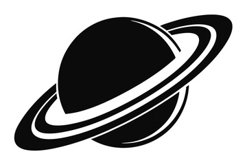 Black planet orbited by three bold solid rings shows cosmic solitude, simplified