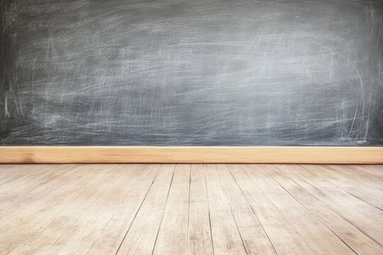 Empty classroom chalkboard and wooden floor