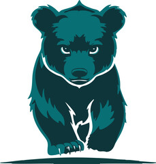 Teal Cartoon Bear Walking Forward - Digital Art Illustration